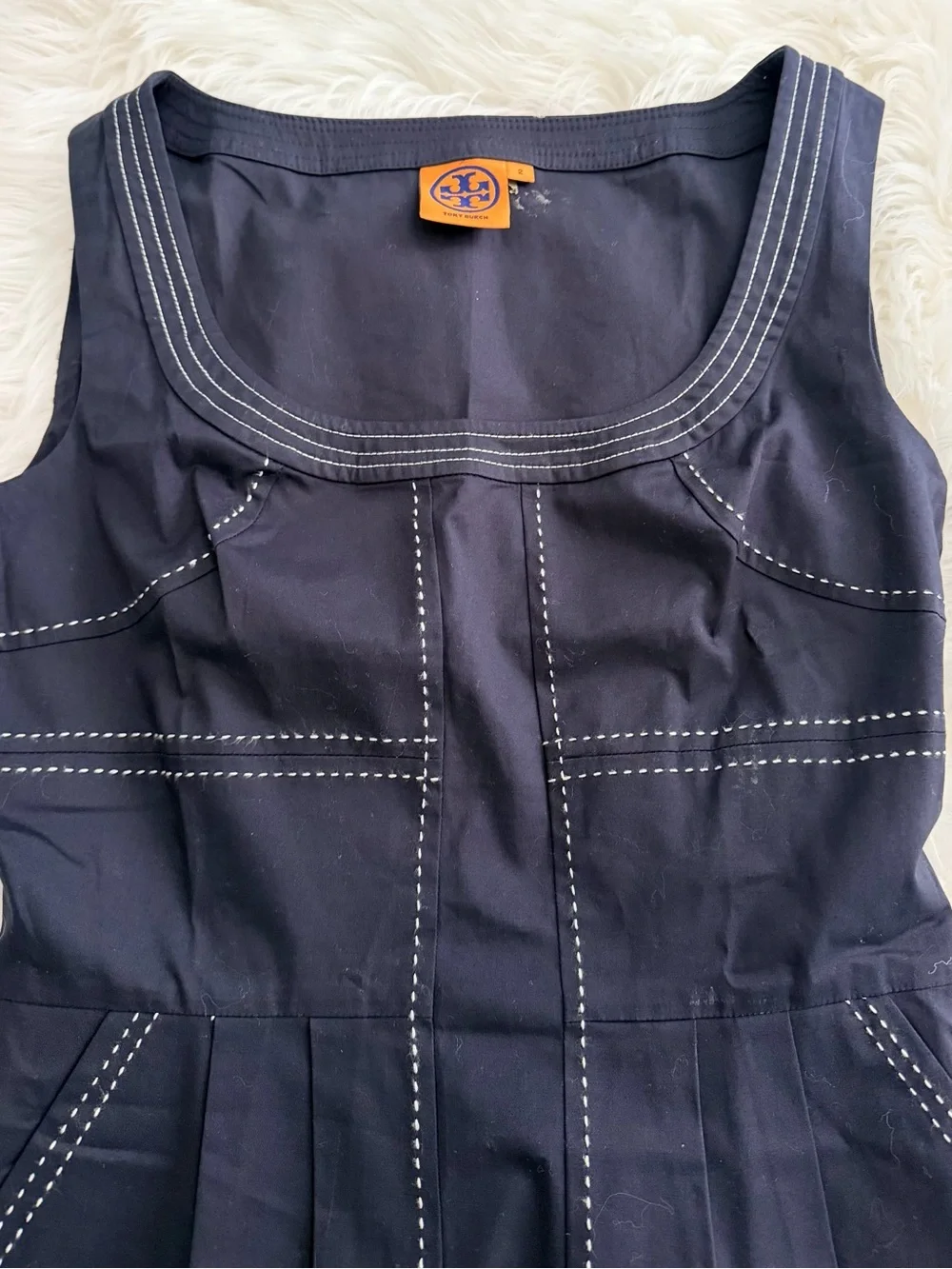 Tory Burch Navy Square-Neck Sleeveless Mini Dress